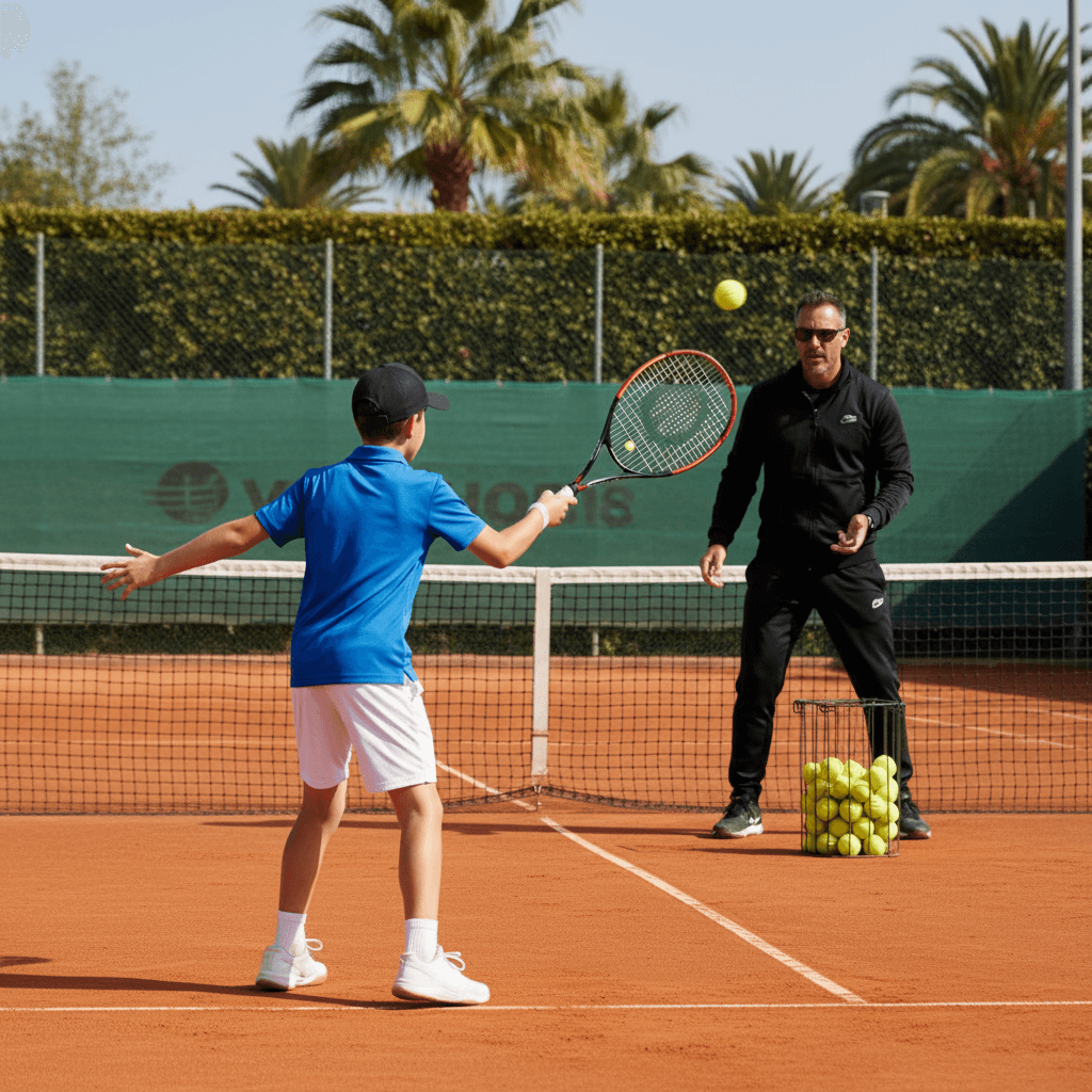 Jovem tenista executando golpe de forehand com técnica profissional